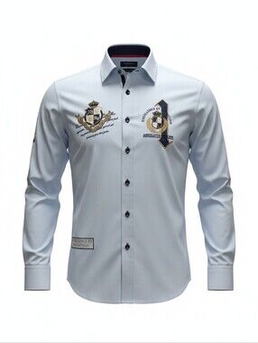 Absolute Rebellion Embroidered Light Blue Men's Dress Shirt Luxury Size 2 (S)